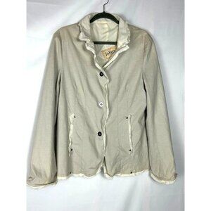 Jakett New York Button Jacket Womens sz M Leather Cotton Spandex Cream Beige EUC